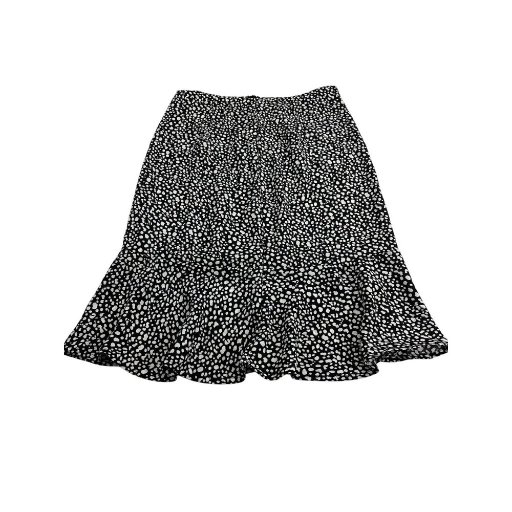 Black & White Polka Dot Ruffle Hem Midi Skirt By Emery Rose M 100% Polyester Sid